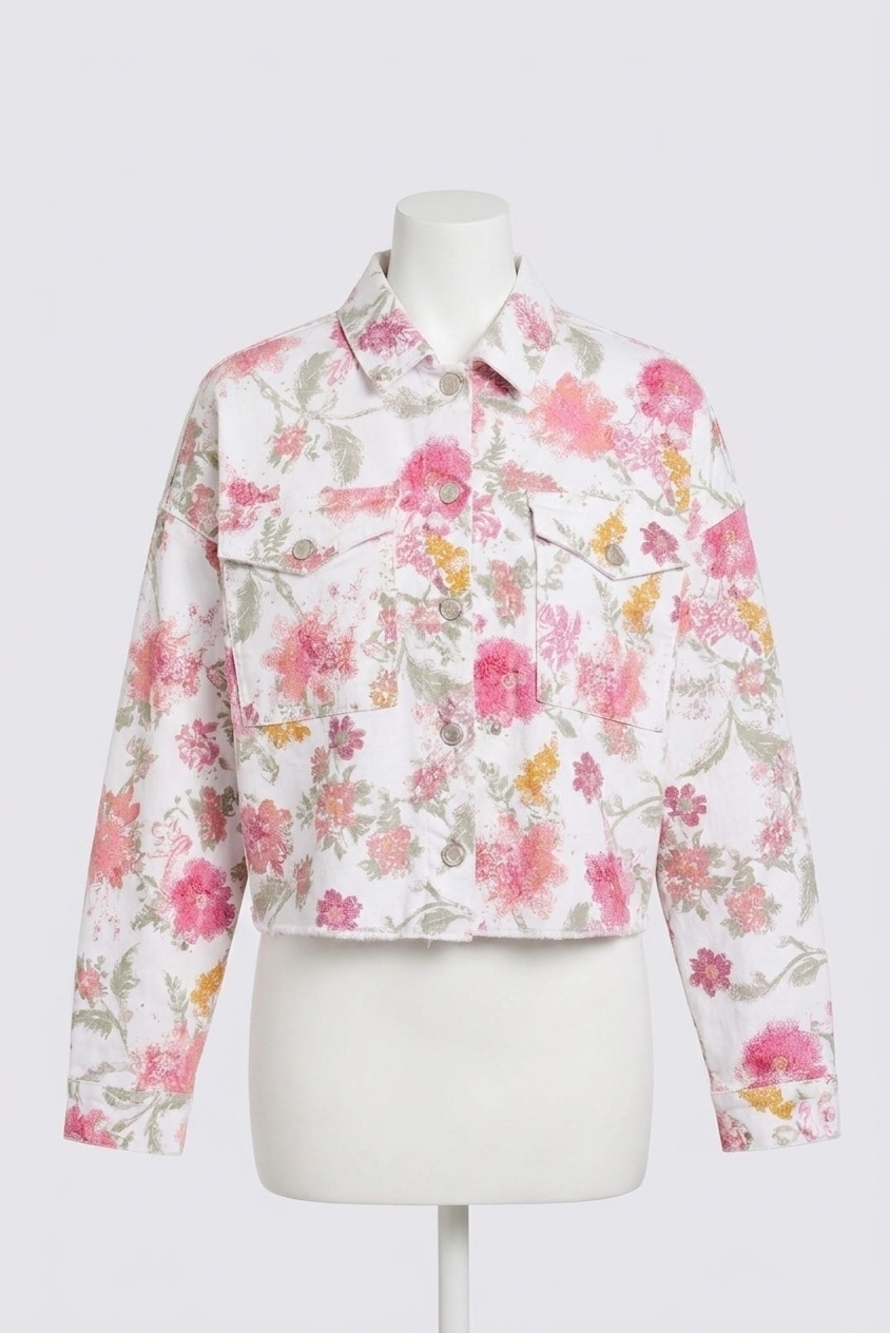 NEW TRIBAL printed denim crop jacket in daiquiri